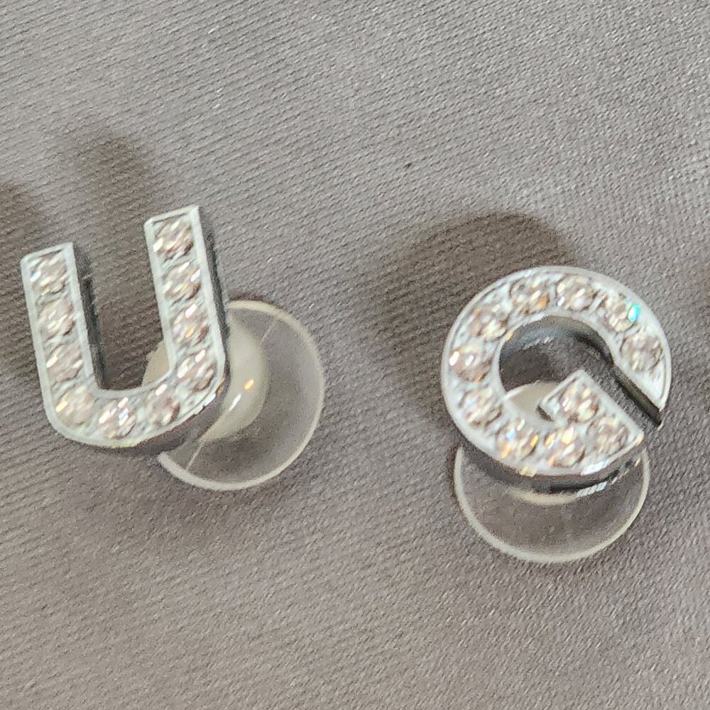 12pc Crystal Rhinestone Bling on Silver Tone Random Capital Letter Croc Charms - Picture 6 of 16